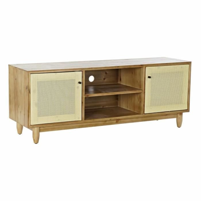 Meuble TV - Balinais - Sapin - Rotin - 140 Cm - 2 Portes - Marron