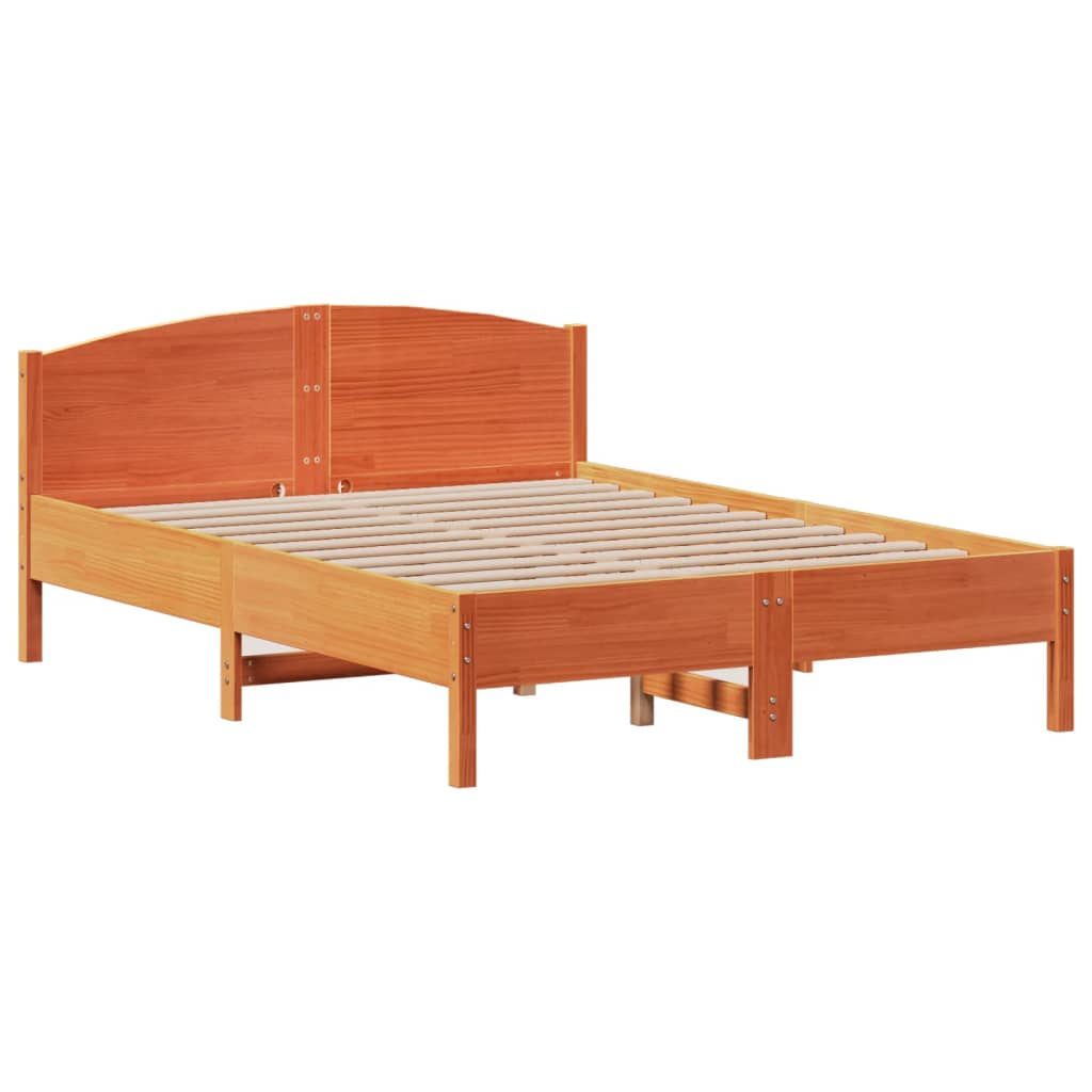 Vidaxl Bed Frame Without Mattress, Waxed Brown, 150X200 Cm, Solid Pine