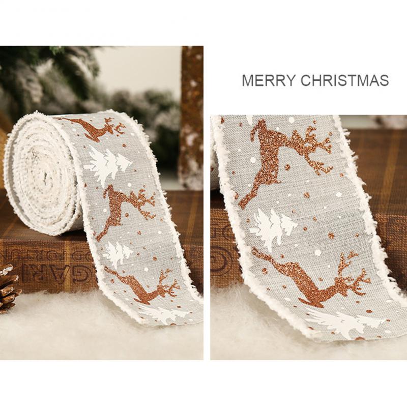1Pcs Classic Christmas DIY Fabric Swirl Ribbon Burlap Ribbon With Wired Edge Gift Wrapping Christmas Tree Ribbon Wreath Bowshttp