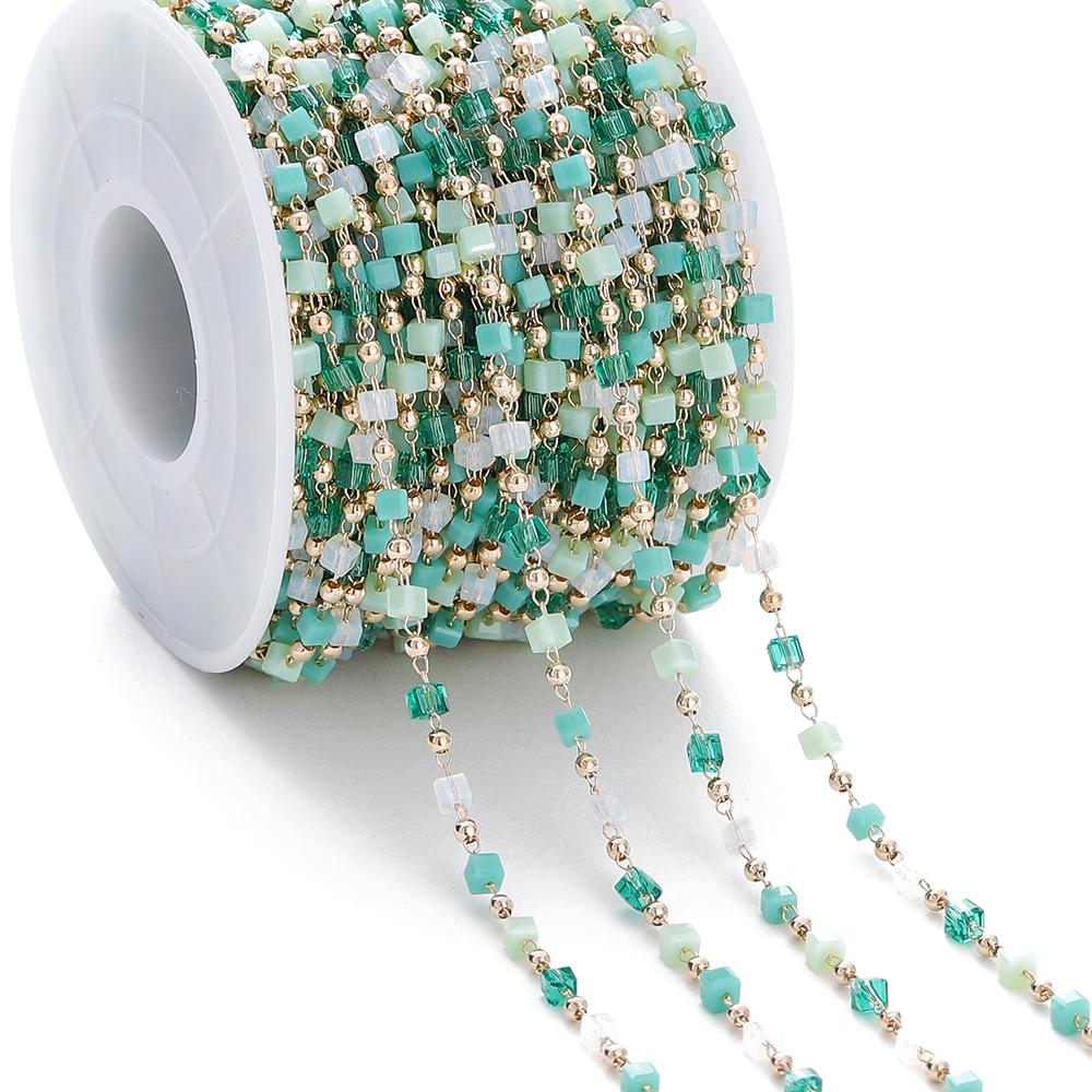 1Meter Colorful Cube Stone with Copper Beads Chains Necklace Chain for DIY Anklet Bracelets Handmade Jewelry Making Accessories