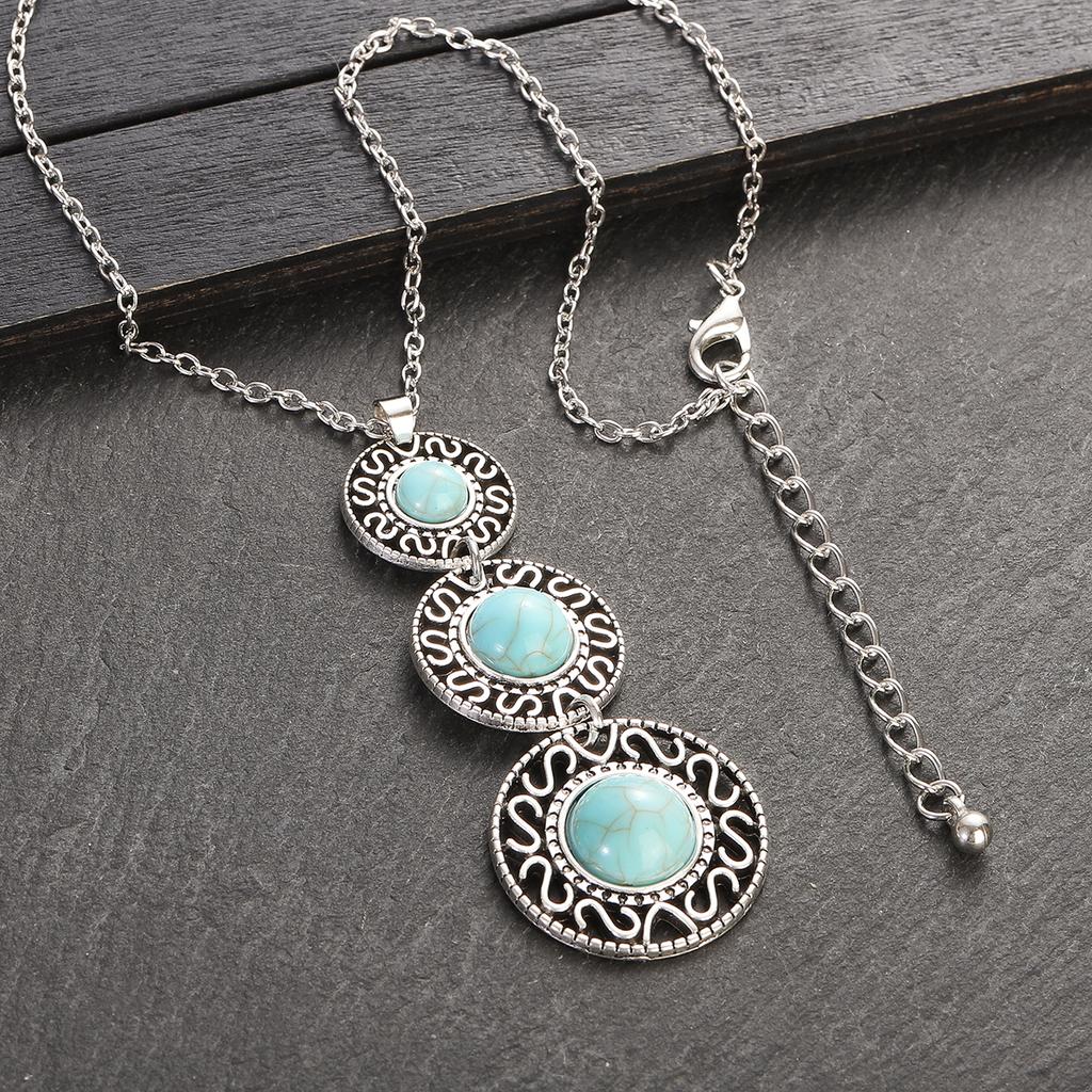 Boho Etnické Inkrustované Tyrkysy Kulaté Kapkové Zirkonové Sady Dámské Měděné Barvy Dlouhé Výrazné Přívěsky Náhrdelníky Bijoux