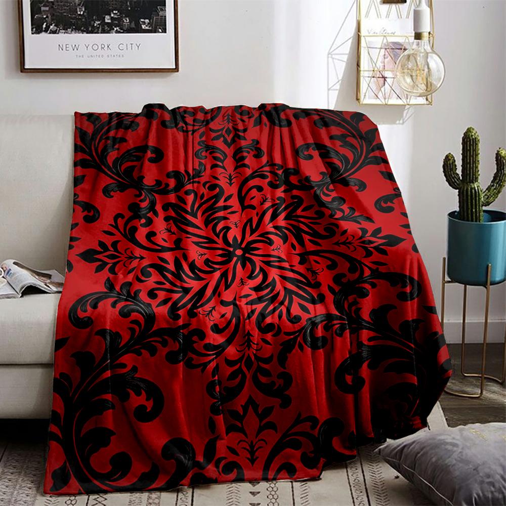 Luxuriöse Rot-Schwarze Blumenmuster-Decke für Wohnzimmer-Dekoration, geeignet für die Nutzung im Schlafzimmer, Wohnzimmer, auf dem Sofa
