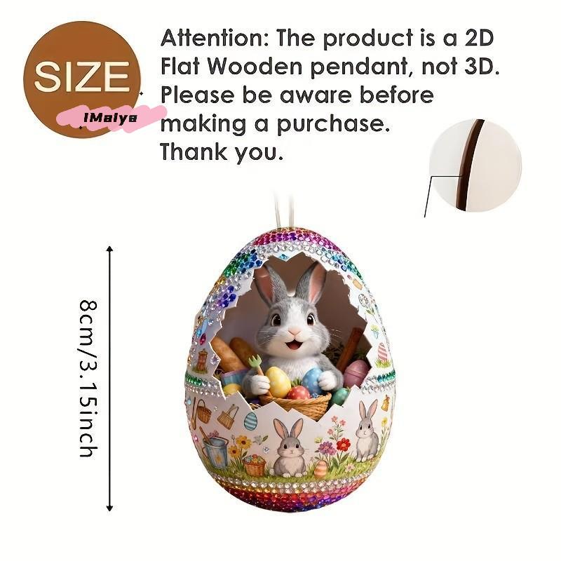 M-8Pcs Wooden Easter Egg Decorative Hanging Set 2D DIY Craft Easter Simulation Egg Decorative Artificial Egg Hanging Ornament