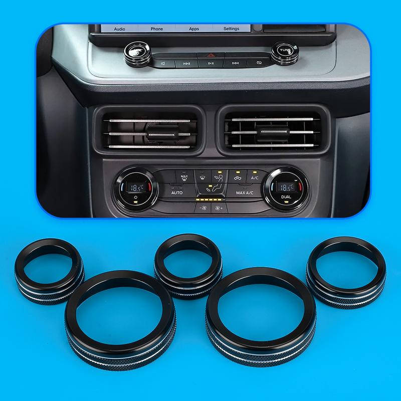 5pcs/set Car Center Console Control Switch Knob Cover Trim Ring Black Fit for Ford Maverick -