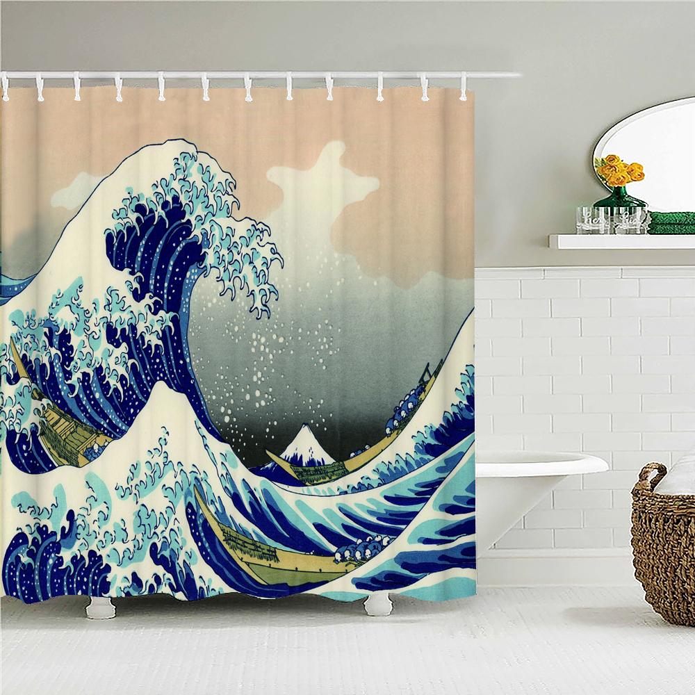 Waterproof Polyester Fabric Shower Curtains Japanese-Style Printing Bathroom Curtains For Home Decoration Curtain