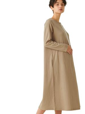 Umstands-Still-Langarm-Morgenmantel, Mokka-Braun [ANGELIEBE] Schlafanzug, Mull, A-Linien-Kleid, Nachthemd, Pränatal, Postnatal, Kleidung, Ärmel, L-LL,