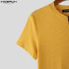 INCERUN Men Round Neck Short Sleeve Rib Fitted Casual T-shirts Tops Undershirts