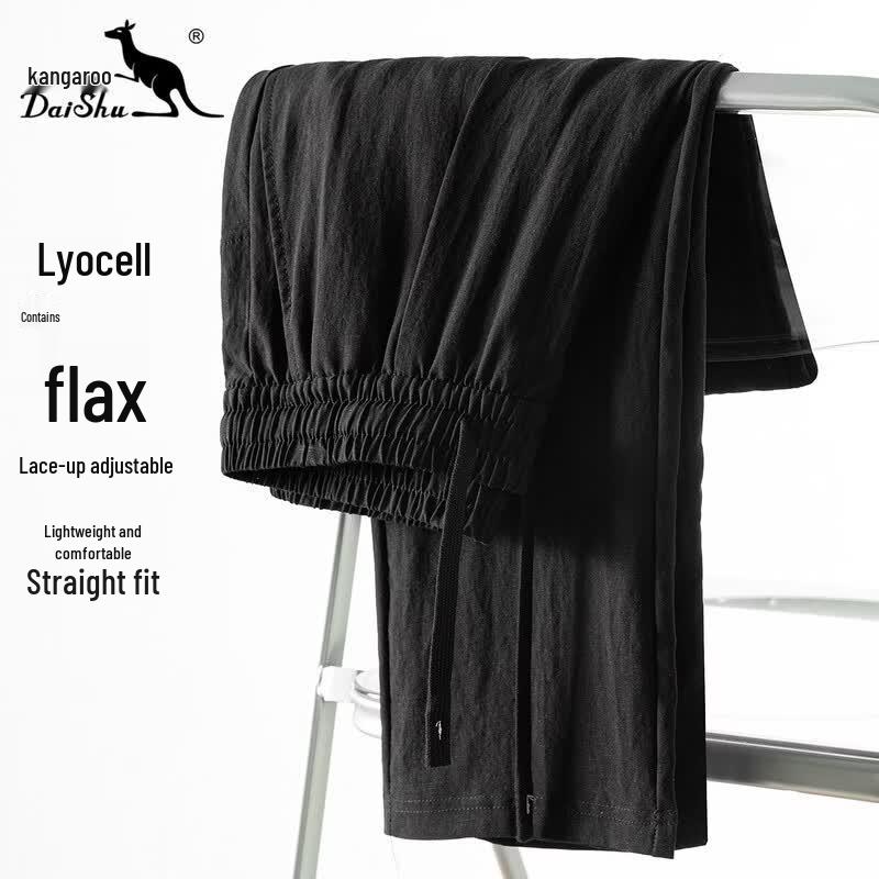 Men s Lyocell Linen Blend Straight Leg Casual Pants M чёрный