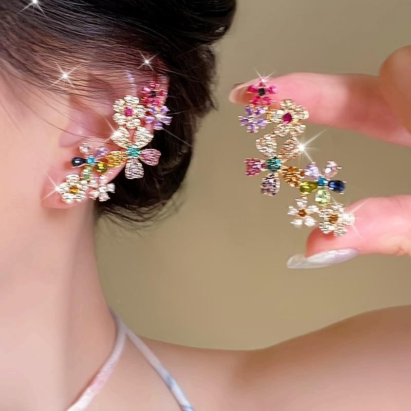 Colorful floral stud earrings, elegant niche style, daily & vacation wear, ideal ladies gift