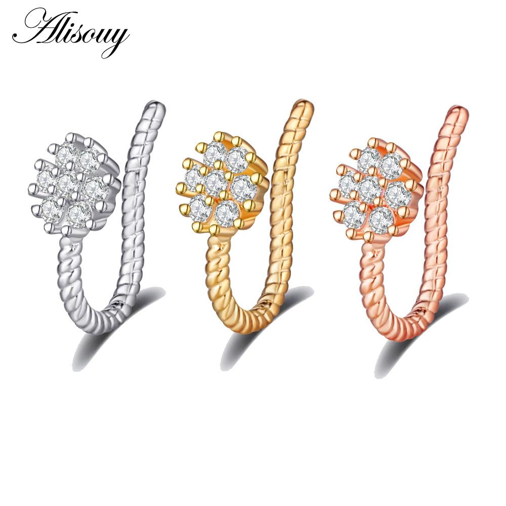 Alisouy 1pc Zirconia Fake Piercing Clip Nose Ring Body Jewelry for Women Ear Cuffs Heart Cross Star Leaf Flowers Clip Nose Rings