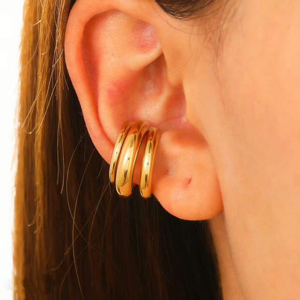 Minimalist Glossy Triple-Layer U Ear Cuff: Luxurious, Non-Piercing European & American Style Jewelry for Women