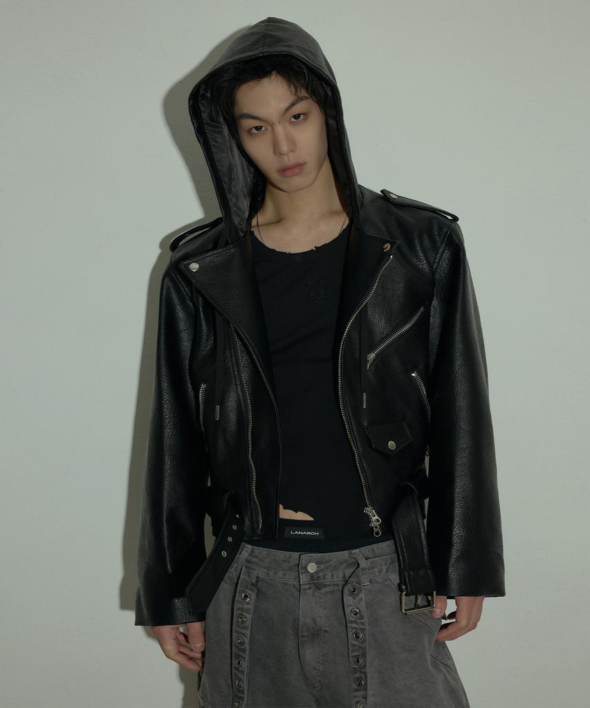 Lanarchive [0080] Stella Hooded Rider Jacket - Black