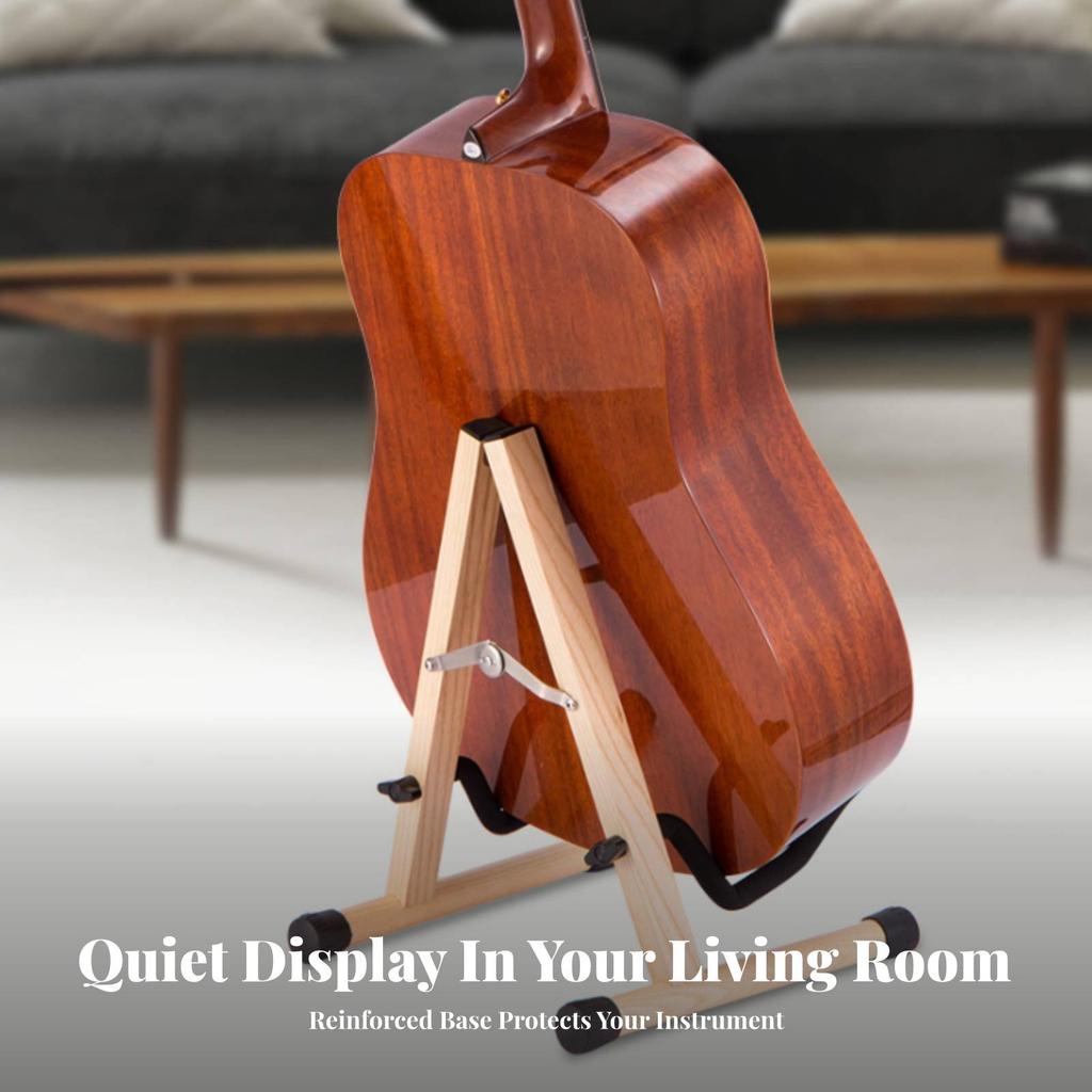 Compact Wooden Guitar Stand Freestanding Triangular Portable