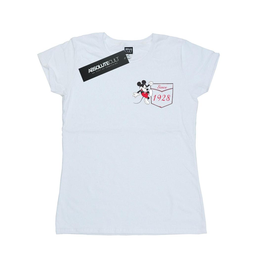 Disney Womens/Ladies Mickey Mouse Faux Pocket Since 1928 Cotton T-Shirt