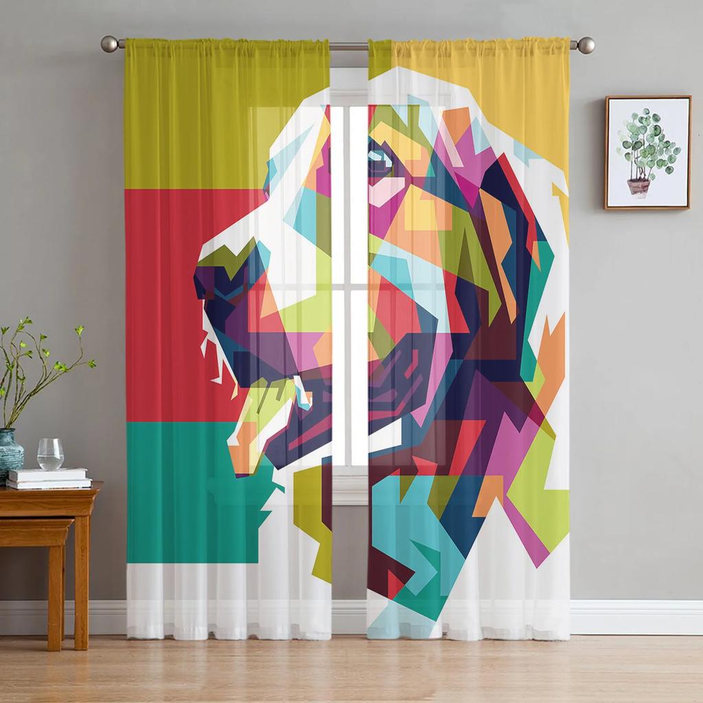 Light Filtering Bulldog Collie Animal Dog Tulle Curtains Living Room Bedroom Decoration Transparent Chiffon Voile Window Curtain Polyester Washable
