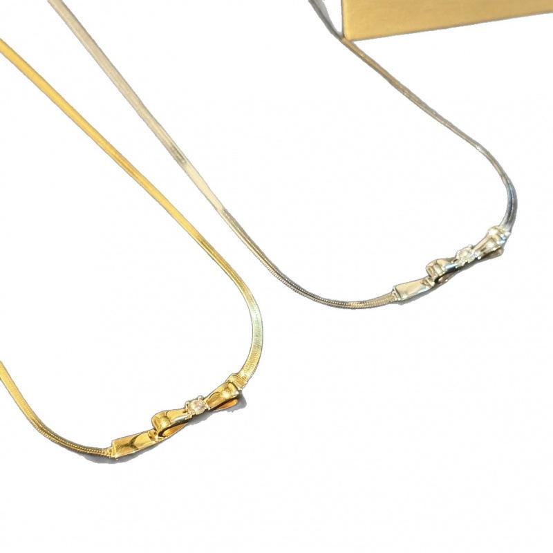 Bow Snake Bone Chain Stud Earrings Small Fresh And Sweet Elegant Collarbone Chain Fashionable Versatile Blade Chain Set
