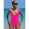 Women S Deep V Neck Sleeveless One Piece Swimsuit With Tie Side Solid Color Contrast Binding