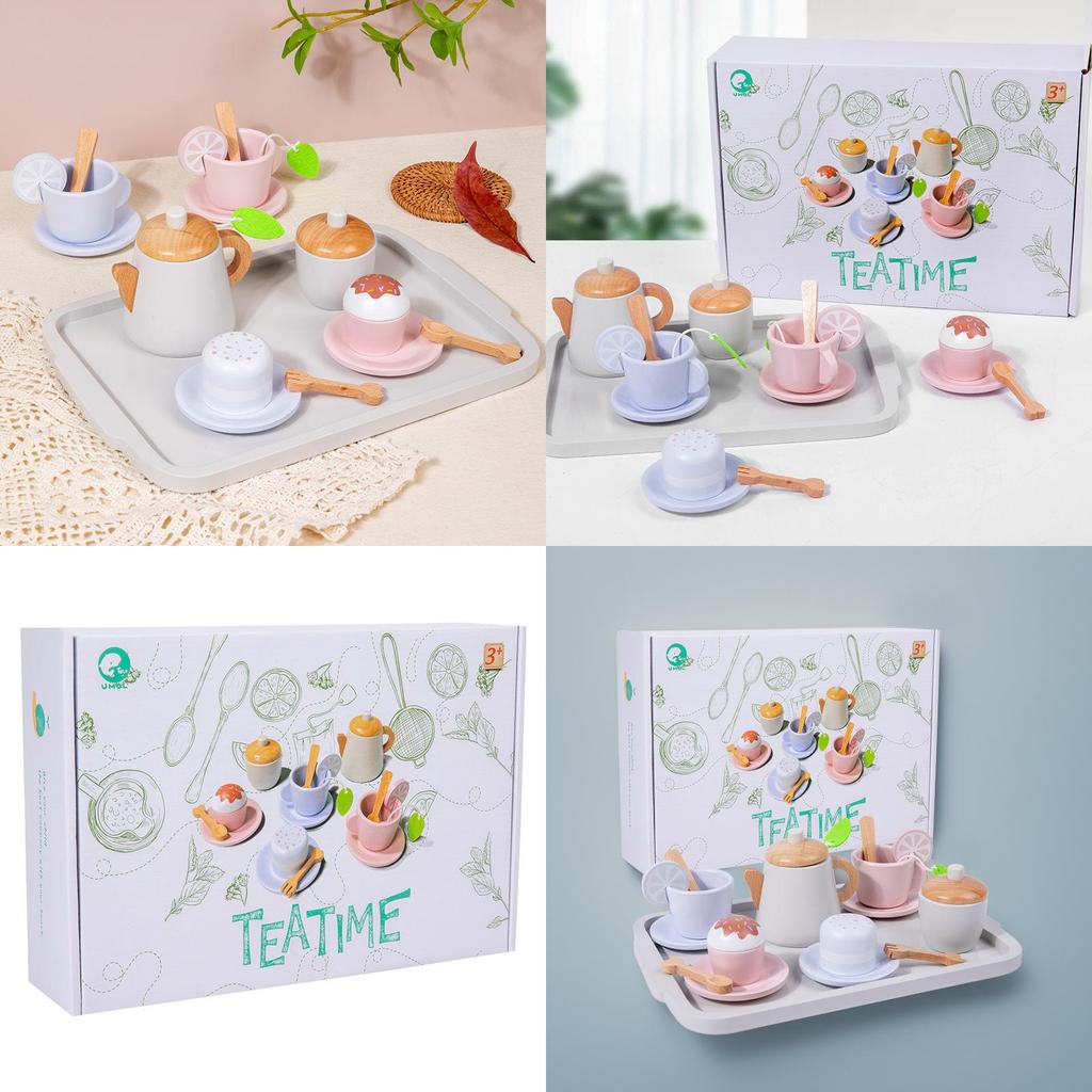 Dessert Wooden And Tea Play Set With Tray For Childrens Imaginative Kitchen Fun