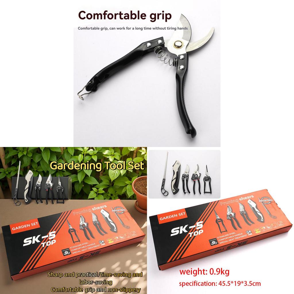 5pcs Stainless Steel Pruning Shears Gardening Tools Kit Multi Tool Set For Garden Plant Maintenance Trimming