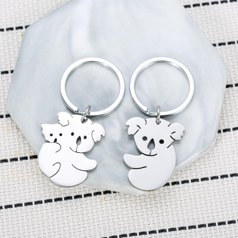 Gold Silver Black White Splicing Cat Stainless Steel Keychain Cute Cartoon Design Fashion Couple Pendant Practical Backpack Decoration