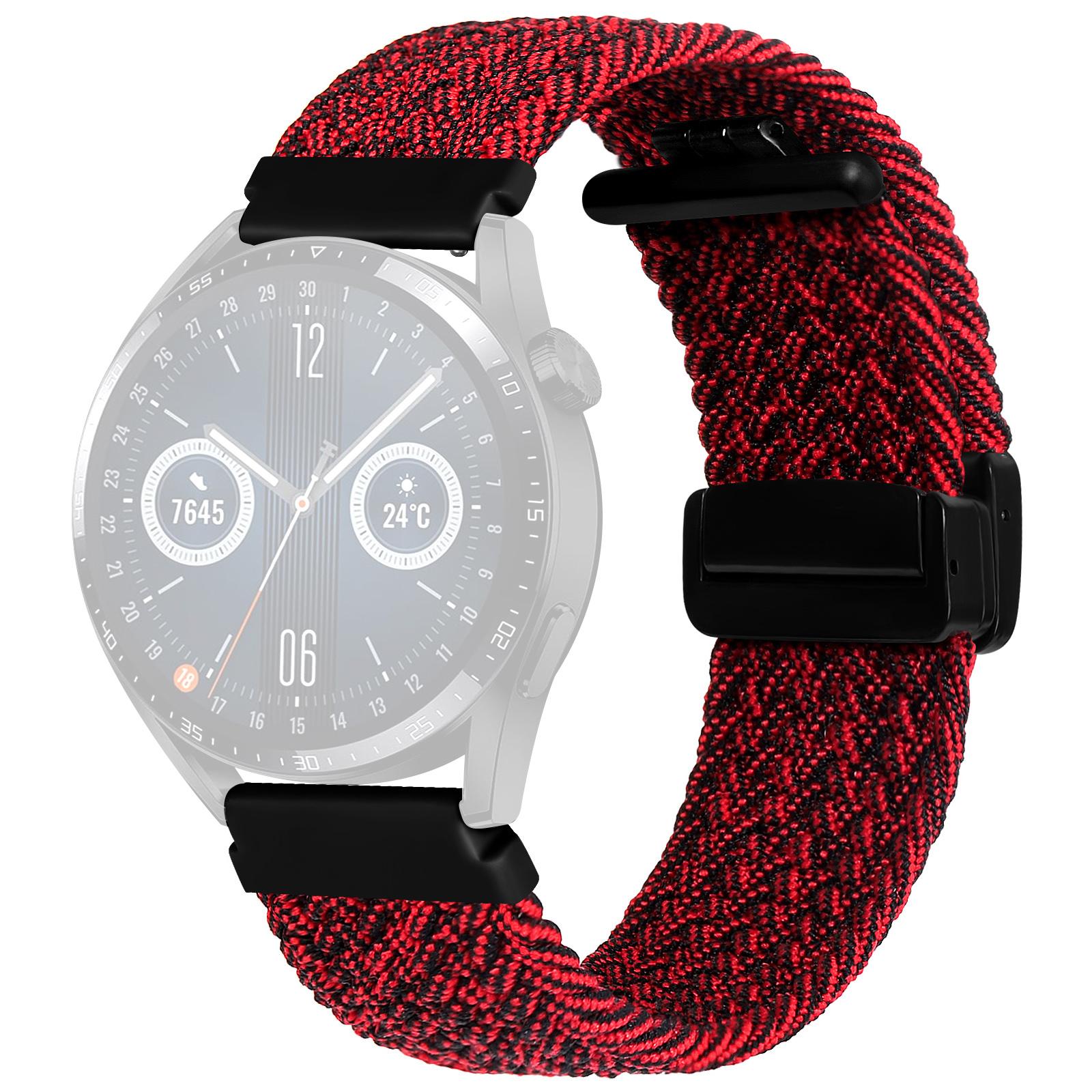

For Garmin Forerunner 265/255/Vivoactive 4/Venu 2 Nylon Watch Strap 22mm Replacement Watchband with Folding Buckle Black/Red