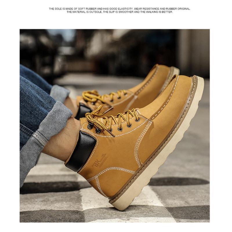 Men's English Casual Trend High-top Shoes with Cotton, Couple Work Boots, Big Head Yellow Boots
