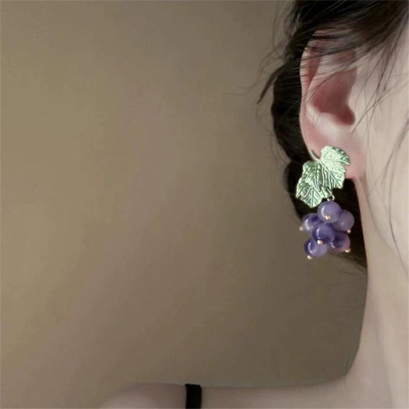 Dripping Agate Grape Pendant Earrings Mori Sweet Small Fresh Earrings Fashion Personality Niche Earrings Women