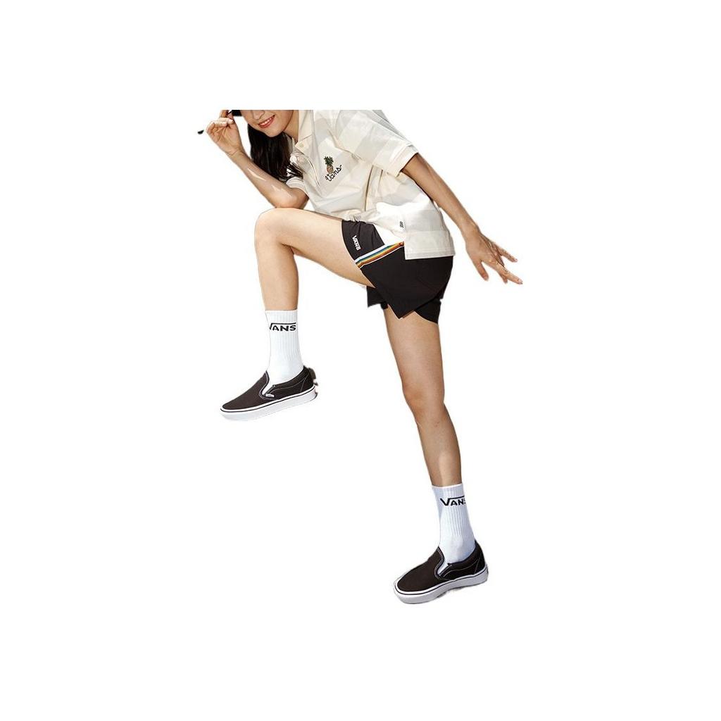 Vans Side Rainbow Stripe Detail Drawstring Sports Shorts Women Shorts Black VN0A7RKQBLK1