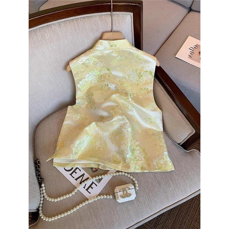 Retro jacquard stand-up collar sleeveless vest women's spring and autumn improved vest