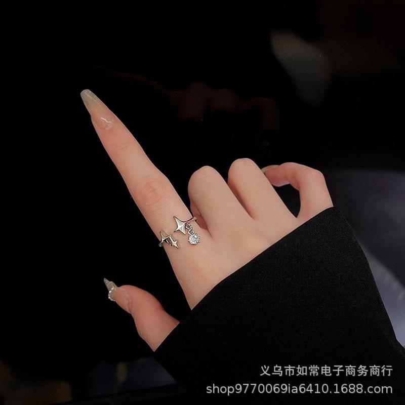 [Copper Products] Diamond-Encrusted Zircon Niche Design Opening Simple Ring Ring Woman