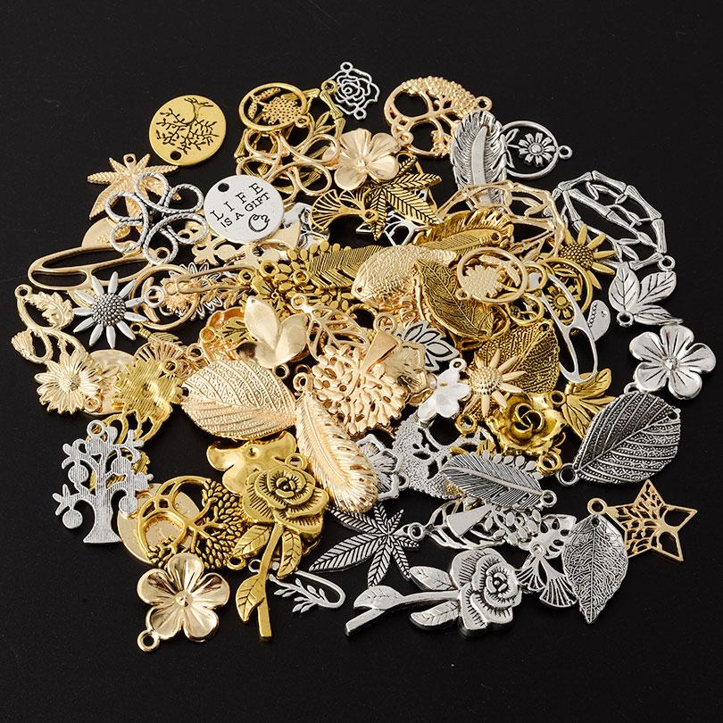 Mix 10/20/30/50pcs Plant Charm Tree Of Life Rose Sunflower Leaf Pendant Charms For Jewelry Making Bulk DIY Accessories Materials
