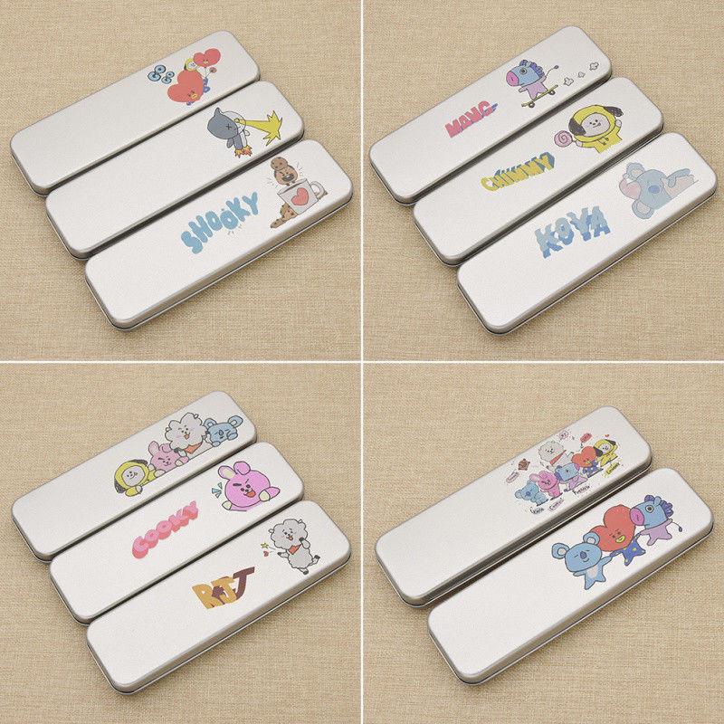 Kpop Bts Bt21 Metal Cartoon Pencil Box Shooky Chimmy Durable Stationery Storage Case