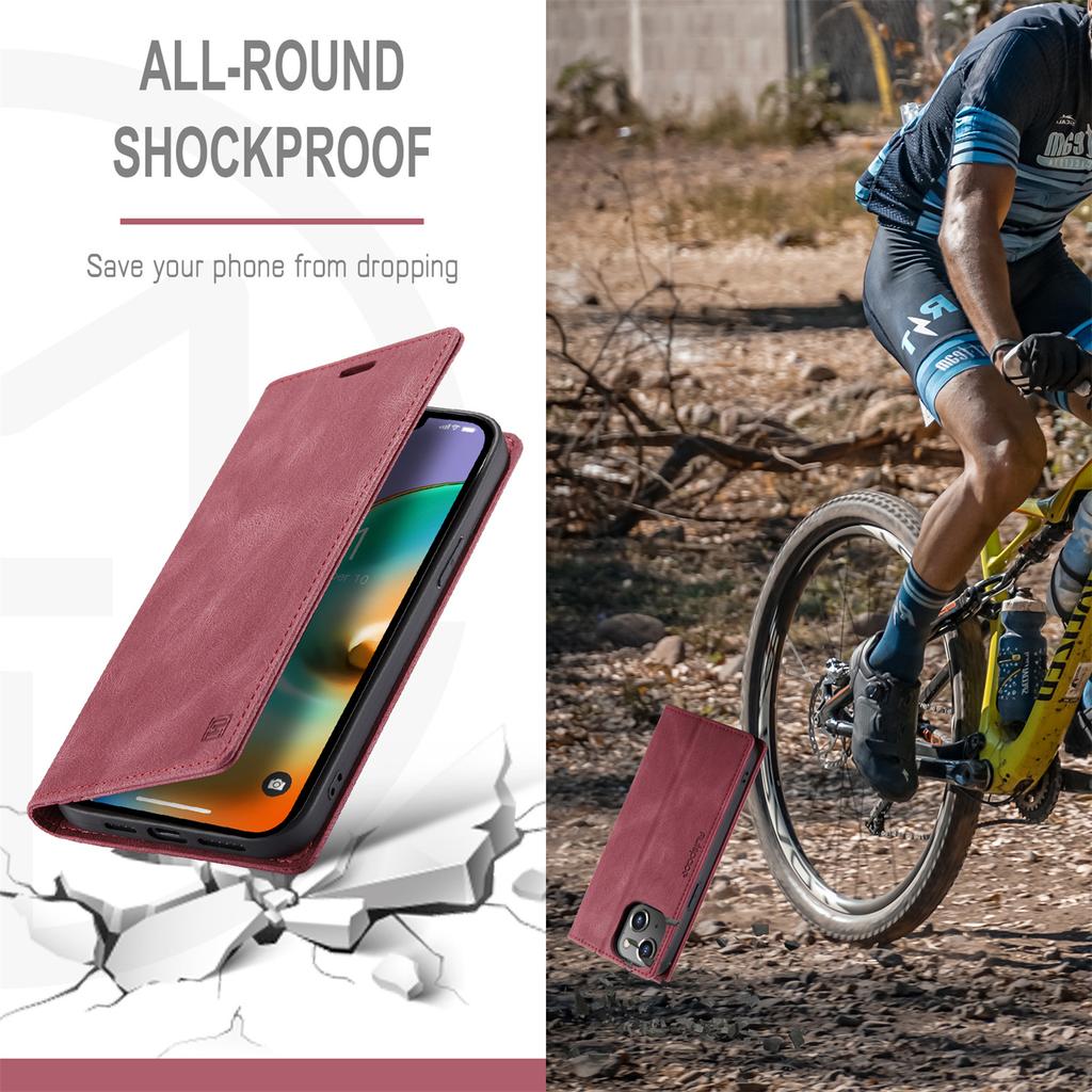 For iPhone 14 Plus Vintage Leather Flip Wallet Case with RFID Blocking Card Slot, Matte Retro Folio Cover for Women Men (4 Colors)