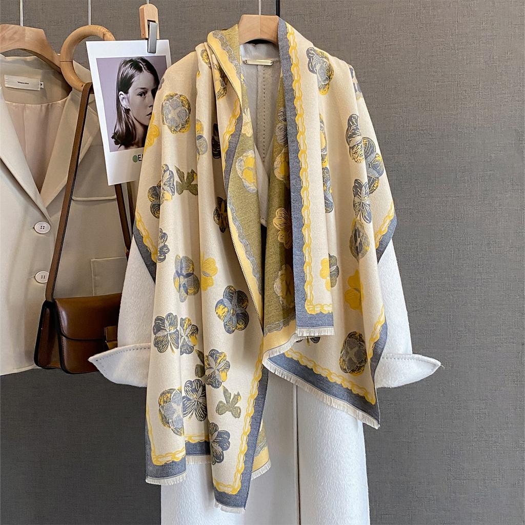 Women Men Autumn Winter Retro Cashmere Warm Shawl New Elegant Floral Print Scarf for Wrap Stoles Bufanda Poncho Echarpe Pashmina