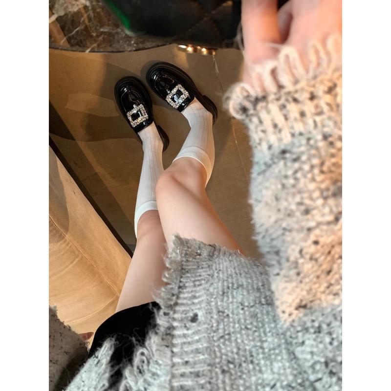 Hyde princess rhinestone velvet thick sole inner height increase loafer single shoes women small leather shoes women