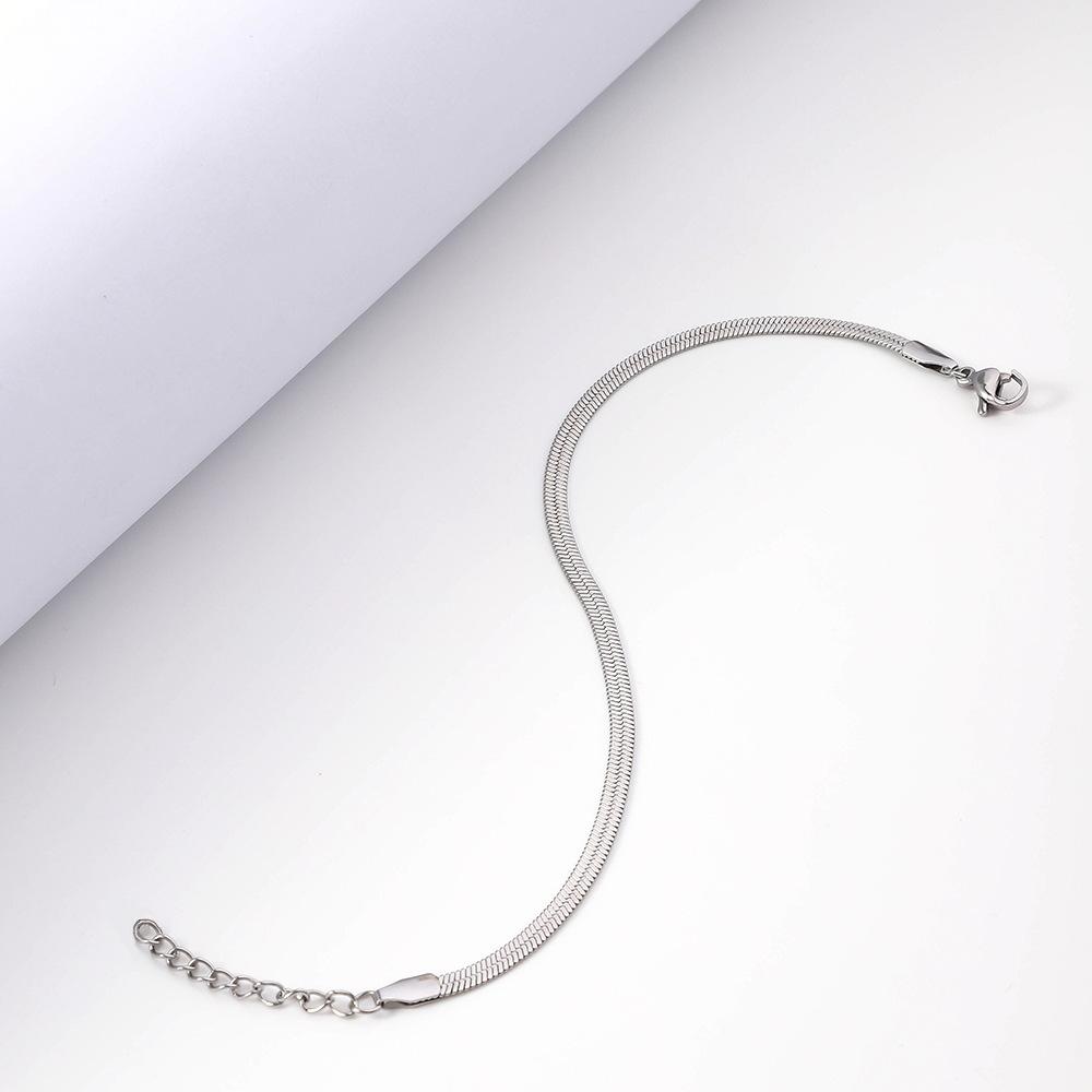 Hiphop High Polishing Flat Snake Chain Stainless Steel Adjustable Herringbone Bone Chain Bracelets 18.5cm