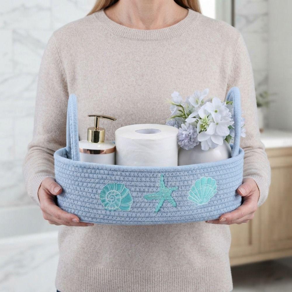 Ocean Style Woven Cotton Rope Organizer Oval Toilet Paper Basket  Restroom