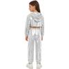 Girls Hip Hop Jazz Dance Costume 3 Piece Set Metallic Cropped Hoodie Sleeveless Keyhole Back Vest Pants