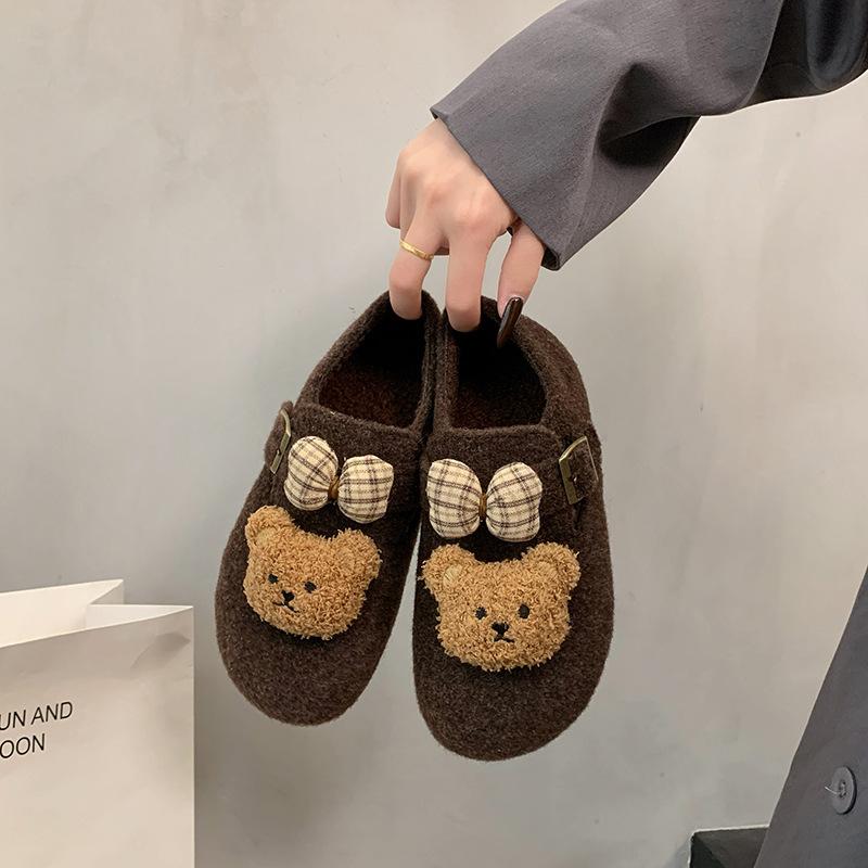 Мультяшный милый медведь вельветовые толстоподошвенные новые зимние утепленные на одном ходу шерстяные хлопковые ботинки 40 коричневый 3490₽