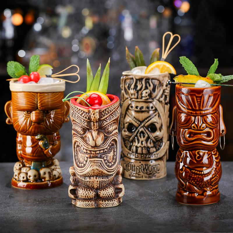 Tazza in Ceramica Creativa Faccia Totem Sciamano Bicchiere Tiki Bar Bicchiere da Vino Cocktail Bicchiere da Whisky Tazza da Birra Tazza da Succo Spessa