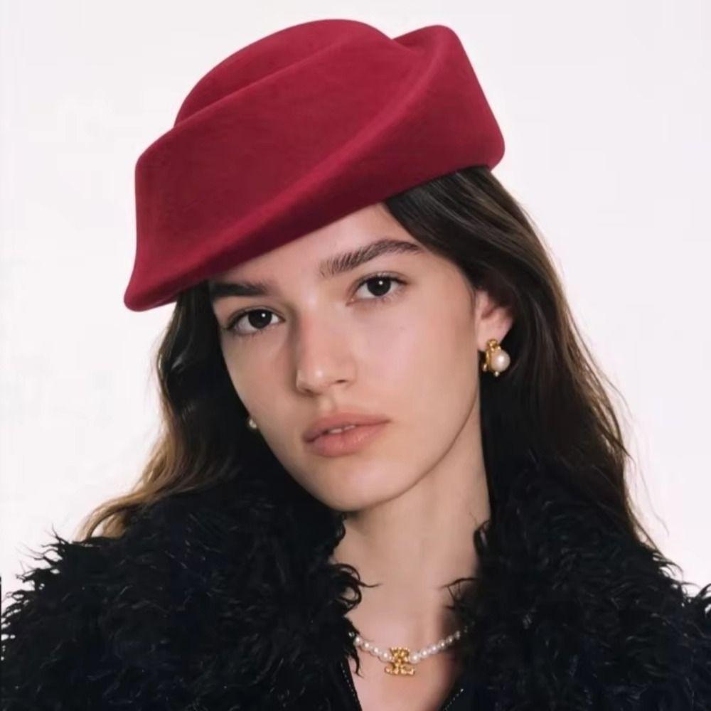 Hepburn Style Wool Pillbox Hat Elegant Woolen Top Hat Fashion Woolen Felt Hat  Masquerade Party
