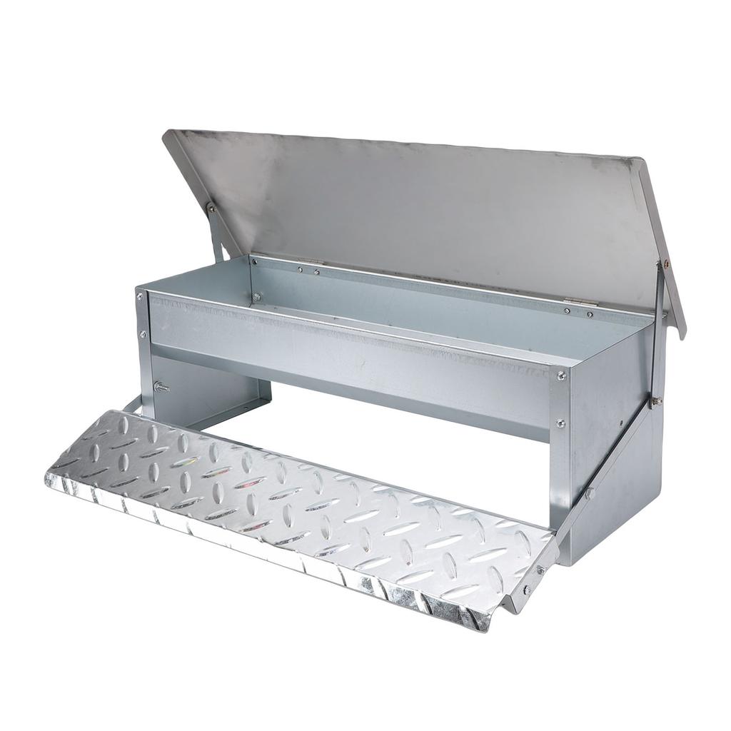 Automatischer Hühner-Trittbrett-Futterautomat Edelstahl Metall-Trittbrett Geflügel-Futterautomat Kein Abfall Große Kapazität für den Außenbereich