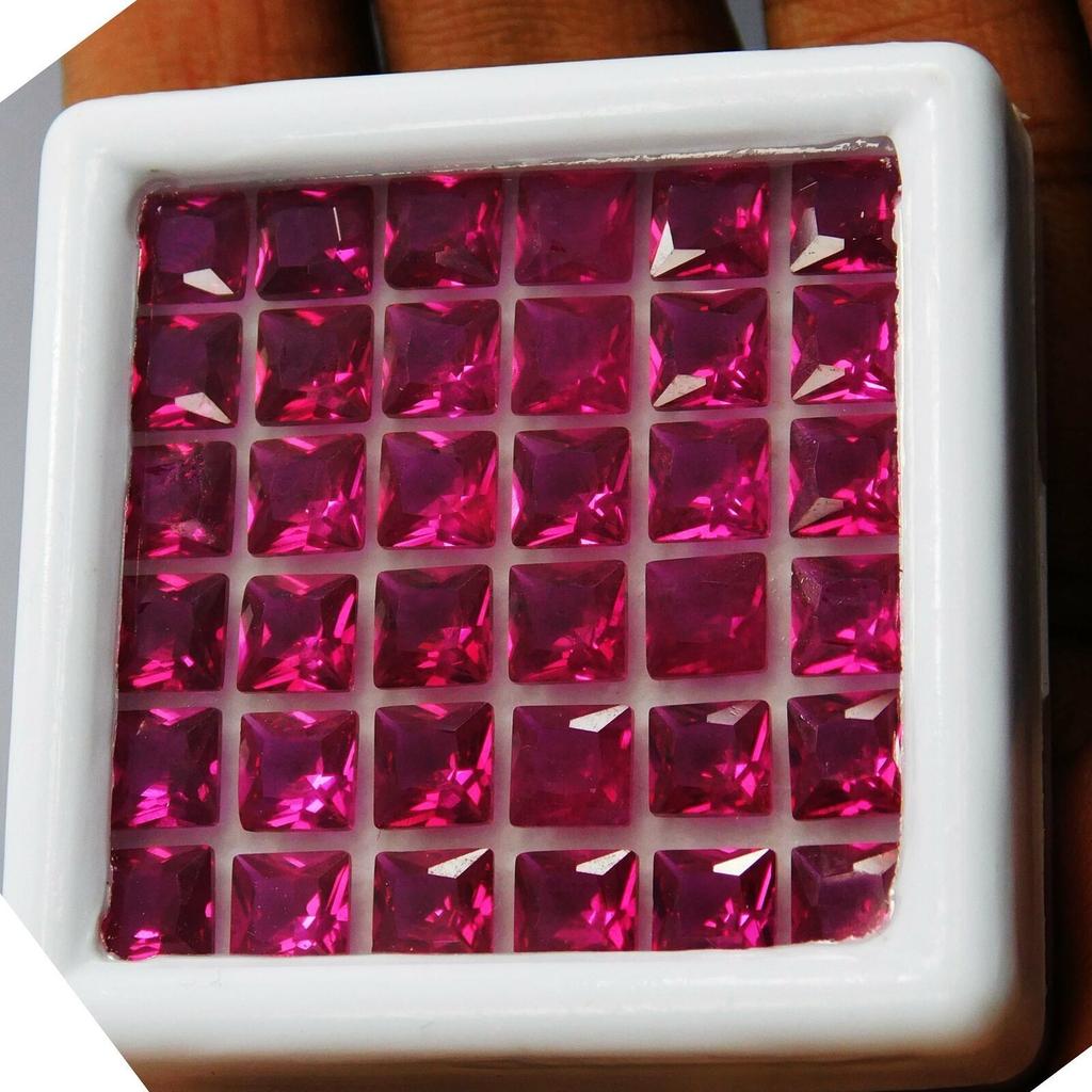 14 PIEZAS RUBÍ ROJO NATURAL 5x5 mm Gema Suelta CUADRADA CERTIFICADA Lote