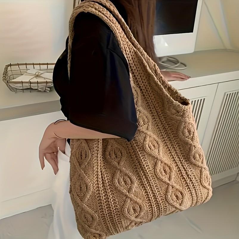 Vintage knitted handmade wool woven bag tote versatile shoulder bag women s handbag handbag women s bag