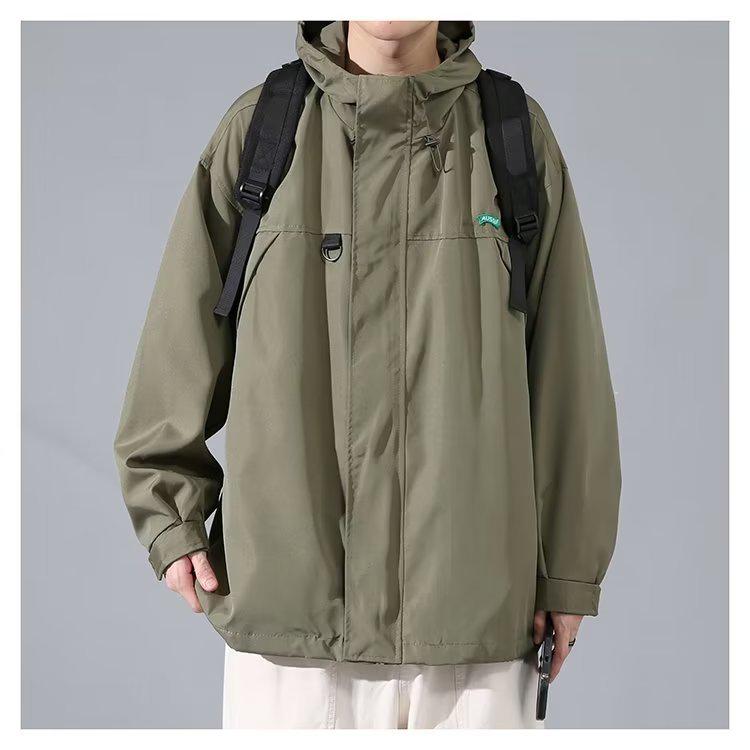 

Мужская черная куртка с капюшоном в корейском стиле - Весна и Осень, Модная свободная посадка, Рабочая одежда. L зелёный
