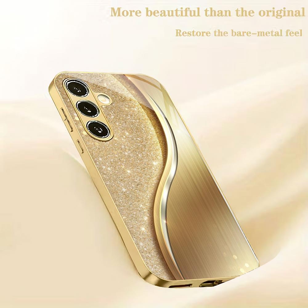 Golden Curved Texture Tempered Glass Phone Case Suitable for Samsung Galaxy S26 S25 S24 S22 S21 S20 FE/Ultra/Plus Anti Drop
