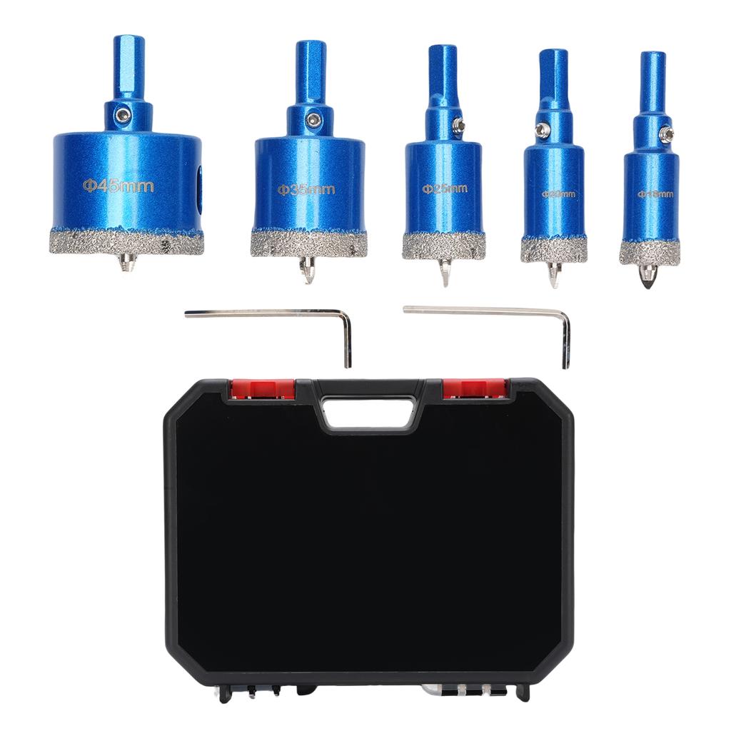5Pcs Diamond Hole Saw Drill Bit Set 18 20 25 35 45mm 10mm Triangular Shank Hole Opener for Ceramic Tile Glass Marble