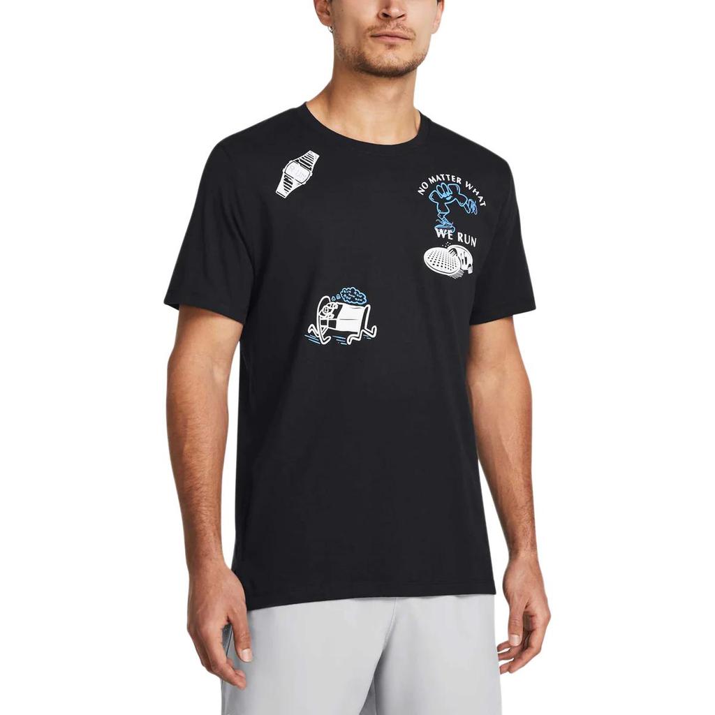 Under Armour Cartoon Letter Print Casual Crew Neck Short Sleeve T-Shirt Men Tops Black 1383414-001