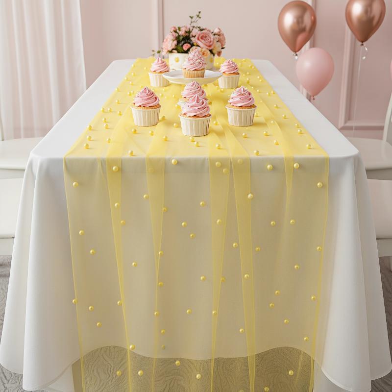 Durable Six-Color Pearl Table Runner Easy Care Washable for Wedding Reception Holiday Party Christmas Table Decoration