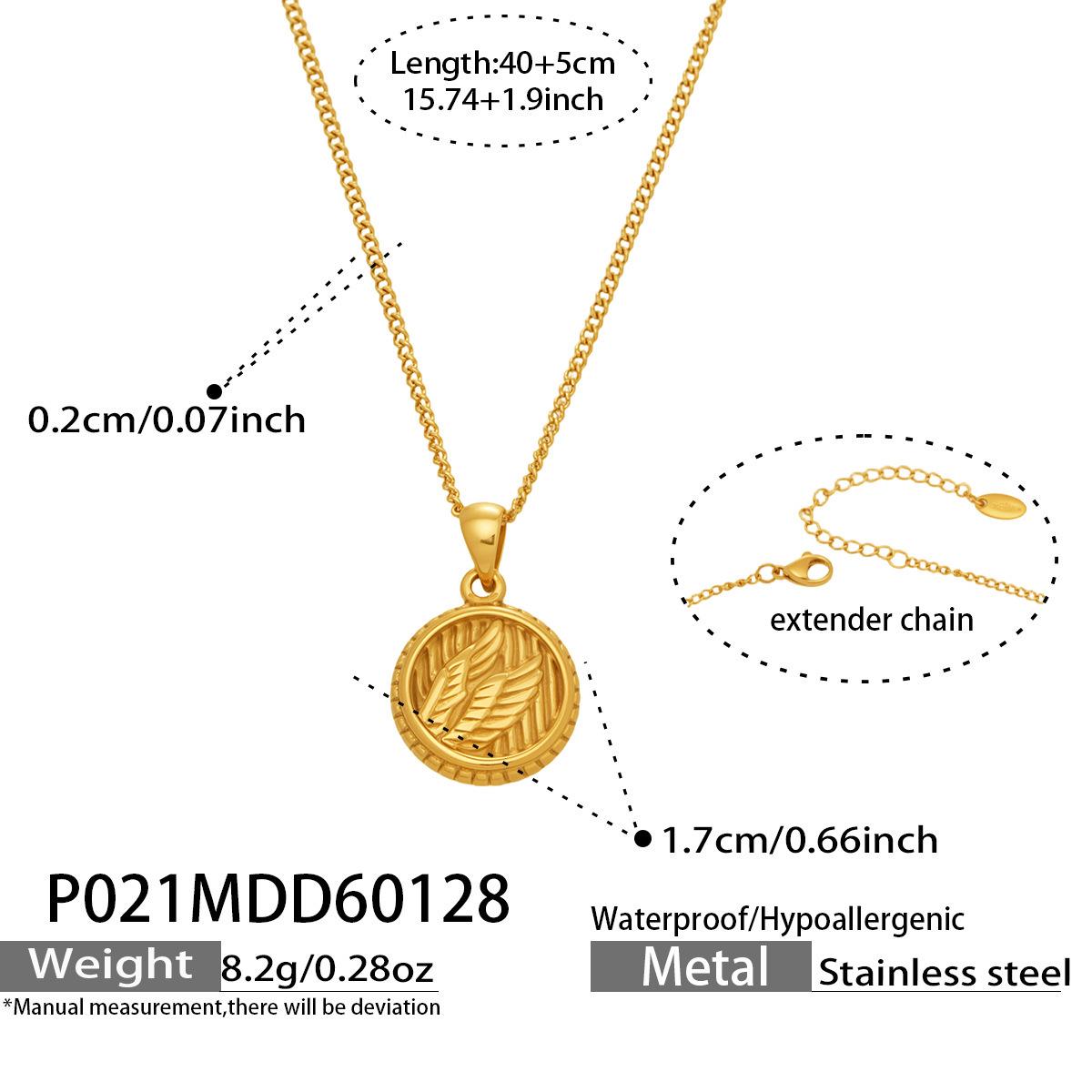 Elegant Geometric Wing Necklace: 3D Round Pendant, Stainless Steel, 18K Gold-Plated